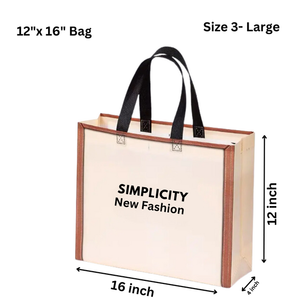 PVC Lamination Bags, Cream Bag with Brown Border SIMPLICITY Design, Non Woven Design, 4 sizes available - Bakeyy.com