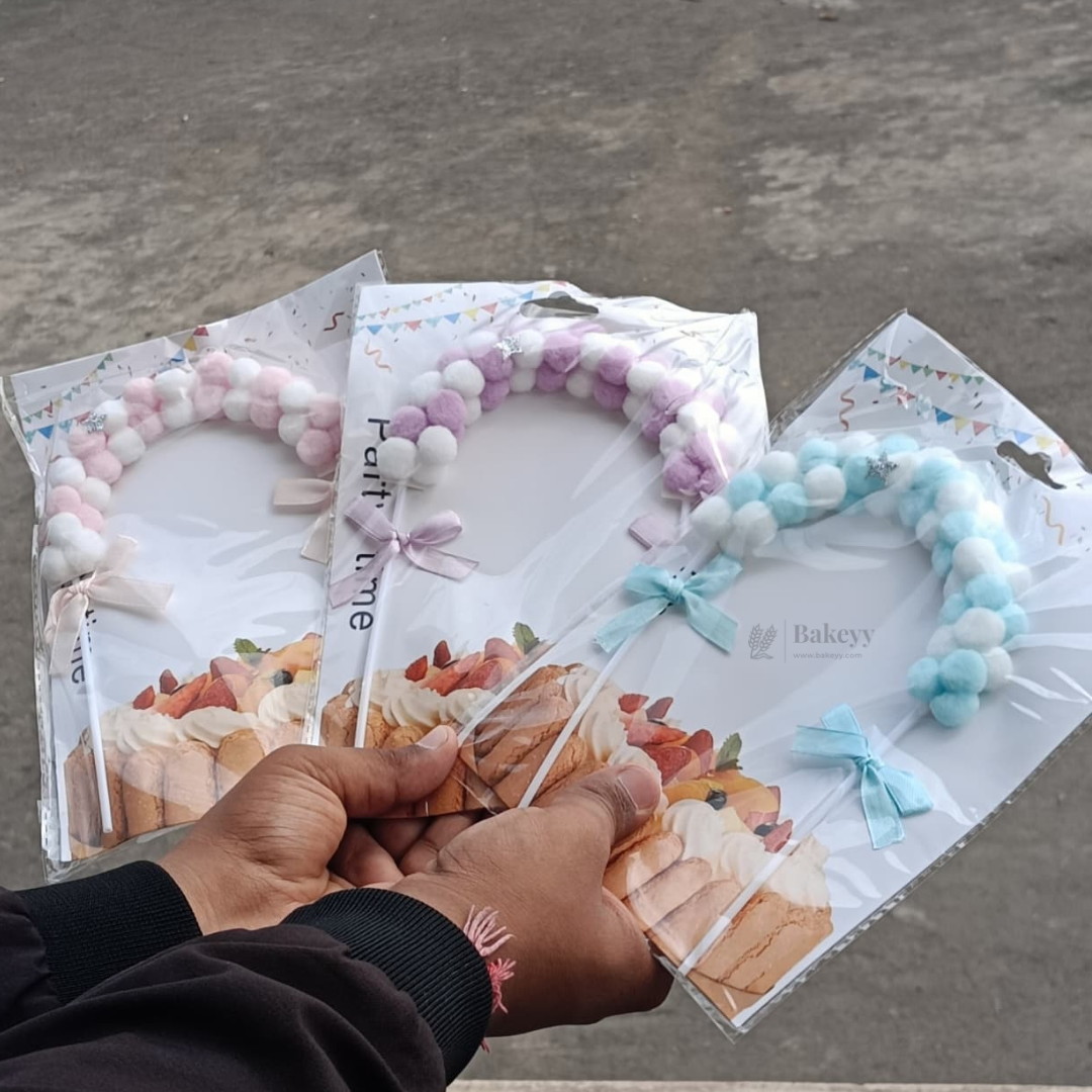 7 inch | Pom Pom Cake Topper Arch for Birthday & Baby Shower | Pastel Cake Decoration |  Pack of 1