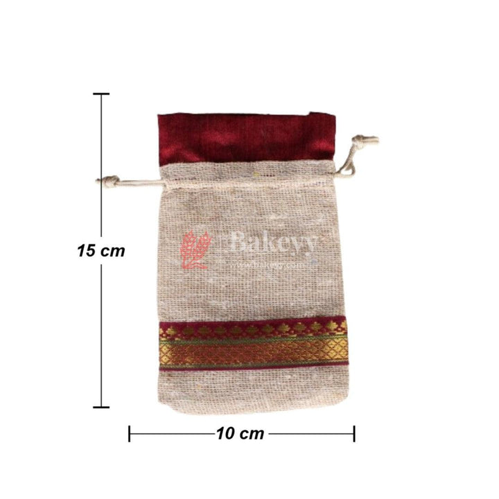 4x6 Inch | Elegant Jute Maroon Drawstring Gift Bag | Drawstring Bags - Bakeyy.com