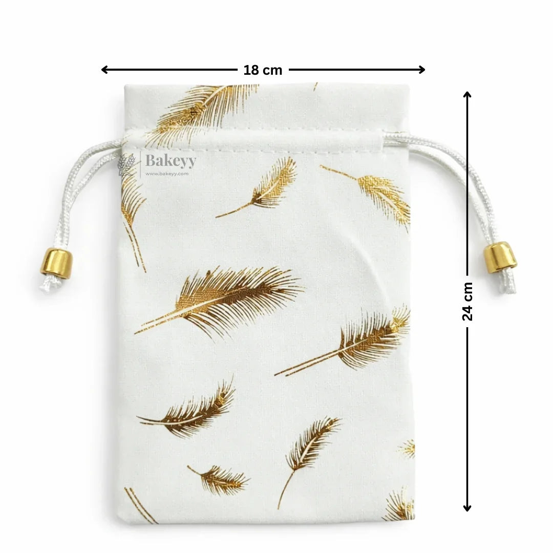 Premium Velvet Potli Bags for Gifting & Packaging l gold feather print Potil Bags l Pack of 10 - Bakeyy.com - India - Premium Velvet Potli Bags for Gifting & Packaging l gold feather print Potil Bags l Pack of 10 - Off-White / 18x24 370.00
