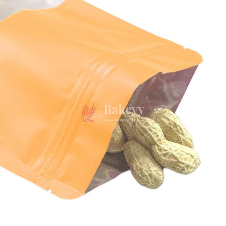 250 gm | Zip Lock Pouch | Orange Color With Window | 13.5x22 CM | Standing Pouch | 110 GSM | - Bakeyy.com - India - 250 gm | Zip Lock Pouch | Orange Color With Window | 13.5x22 CM | Standing Pouch | 110 GSM | - Pack Of 50 / 13.5x22 Cm / 250 gm