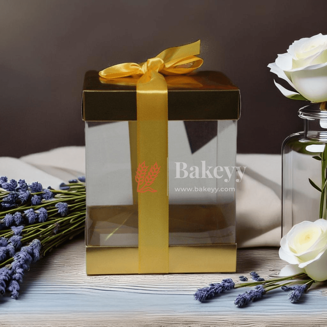 PVC Transparent Gift Box with Gold Ribbon || Pack of 10 || Elegant Packaging Solution for Special Occasions || - Bakeyy.com - India - PVC Transparent Gift Box with Gold Ribbon || Pack of 10 || Elegant Packaging Solution for Special Occasions || - Small