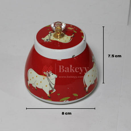 Red Ceramic Cow & Lotus Dry Fruit Jar - Bakeyy.com - India - Red Ceramic Cow & Lotus Dry Fruit Jar - Default Title