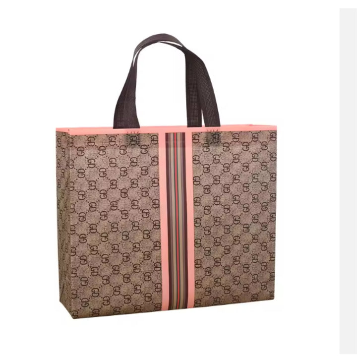 PVC Lamination Bags, Brown Gucci Design, Non Woven Design, 4 sizes available - Bakeyy.com