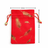 Premium Velvet Potli Bags for Gifting & Packaging l gold feather print Potil Bags l Pack of 10 - Bakeyy.com - India - Premium Velvet Potli Bags for Gifting & Packaging l gold feather print Potil Bags l Pack of 10 - Red / 13x18 250.00