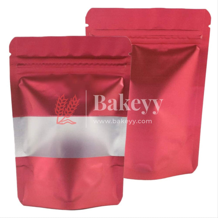 1 kg | Zip Lock Pouch |Red Color With Window | 17x26.5 CM | Standing Pouch - Bakeyy.com