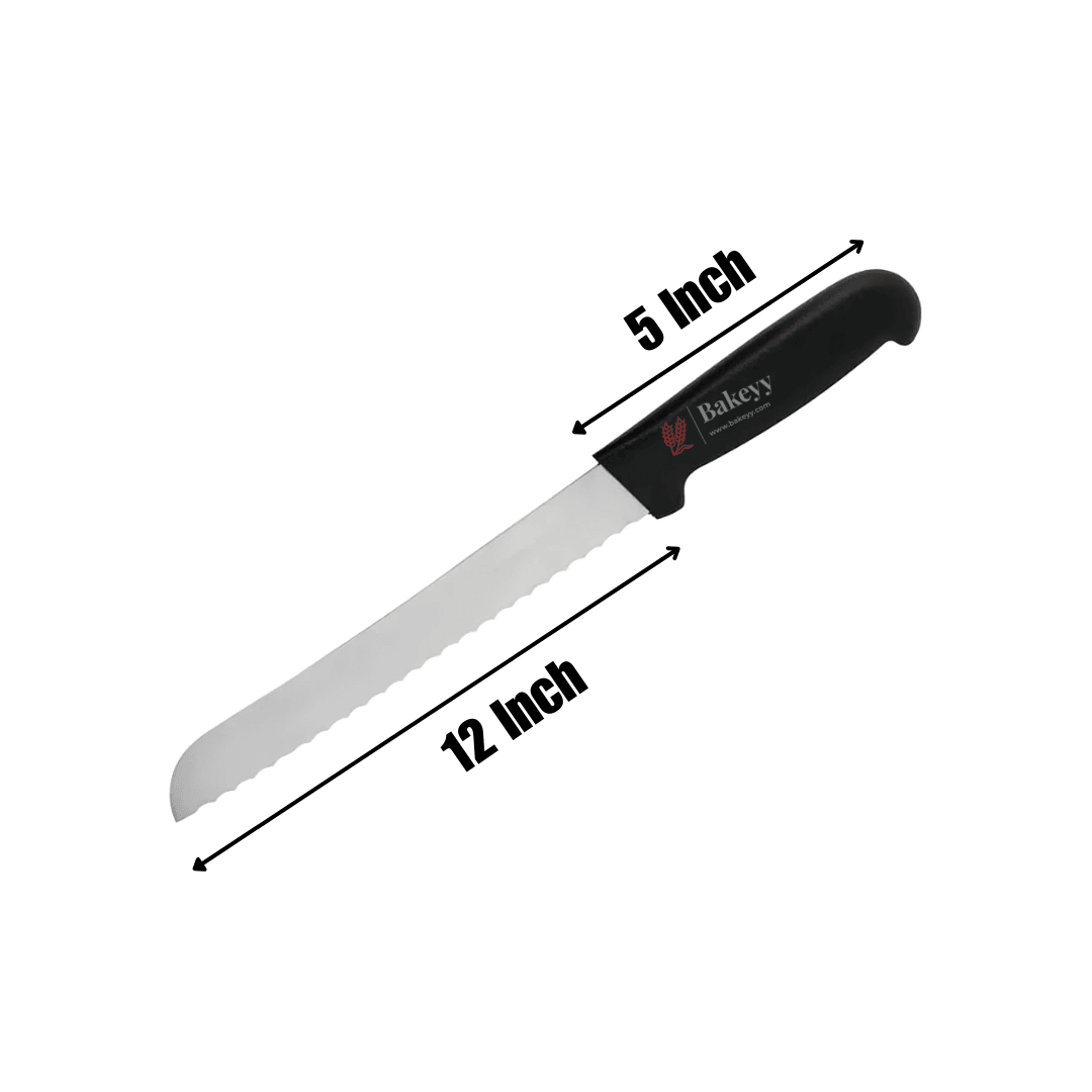 12 Inch Bread Knife Black Handle | Stainless Steel Blade with Strong Grip | Black Handle - Bakeyy.com - India - 12 Inch Bread Knife Black Handle | Stainless Steel Blade with Strong Grip | Black Handle - Default Title