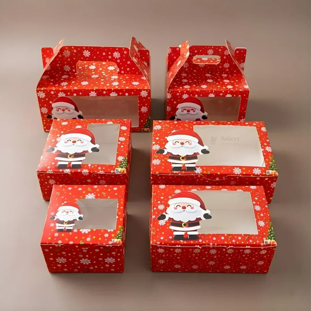 Christmas Cupcake Box with Window | Red Santa Design | Festive Cupcake Box | Pack of 25 - Bakeyy.com - India - Christmas Cupcake Box with Window | Red Santa Design | Festive Cupcake Box | Pack of 25 - 1 Cupcake / Without Handle 375.00