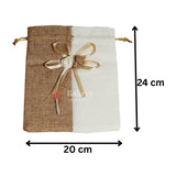20x24cm| Brown & Cream Jute Potli Bag with Floral Accent | Traditional Potli Bag | Wedding Favor Bag | Jewelry Pouch | Floral Accent Gift Bag | Pack of 10
