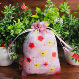 10x14 CM | Floral Designs Organza Potli Bags | Pack of 100 | Violet Color | Candy Bag