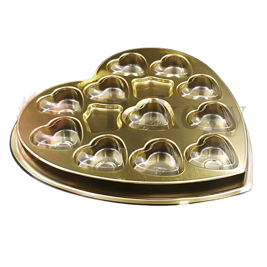 11 Cavity Golden Heart-Shaped Cavity Box | Chocolate tray | Valentine Chocolate Box | Chocolate Packaging Box | Gift Box | Pack of 10