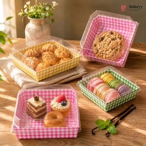 Grid pattern Clear Lid Dessert Box for Cakes, Cookies & Bakery Packaging | Pack of 50