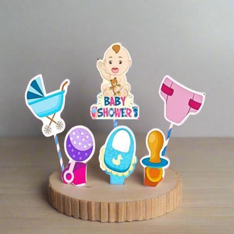 6pcs Baby Shower theme Birthday Cake Topper| Cupcake Toppers| Bday Decorations Items - Bakeyy.com - India - 6pcs Baby Shower theme Birthday Cake Topper| Cupcake Toppers| Bday Decorations Items - Default Title