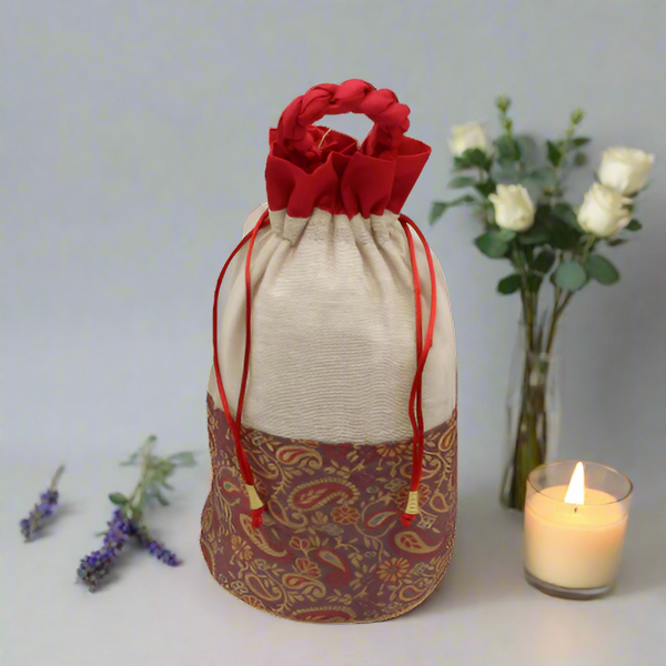 7x10 Jute Design Jute Potli Bag | Red Colour | Pack Of 10 - Bakeyy.com