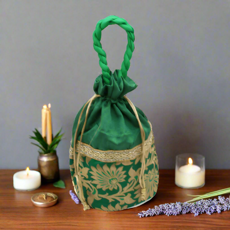 18x24 CM Design Potli Bag | Green Colour | Pack Of 10 - Bakeyy.com - India - 18x24 CM Design Potli Bag | Green Colour | Pack Of 10 - Default Title