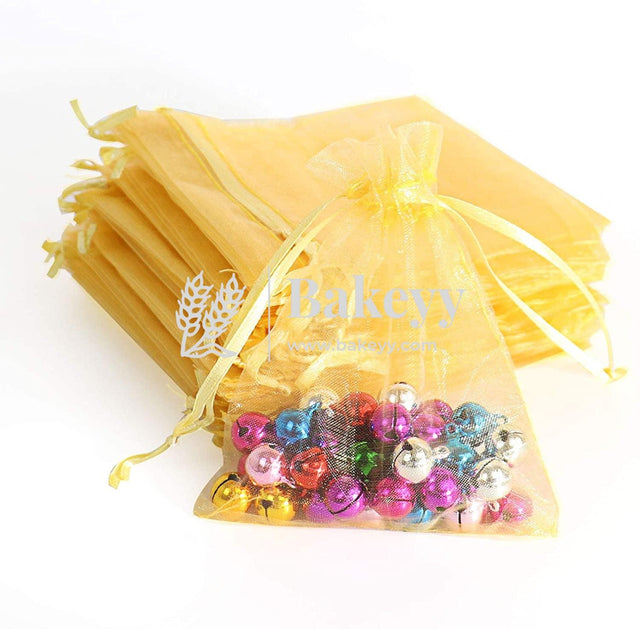 18x24 CM | Organza Potli Bags | Gold Colour | Candy Bag | - Bakeyy.com - India - 18x24 CM | Organza Potli Bags | Gold Colour | Candy Bag | - Pack Of 50 / 18x24 cm / 7x9 in / Gold