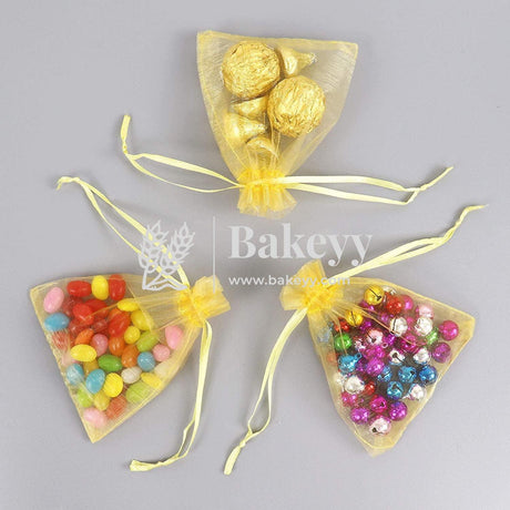 18x24 CM | Organza Potli Bags | Gold Colour | Candy Bag | - Bakeyy.com - India - 18x24 CM | Organza Potli Bags | Gold Colour | Candy Bag | - Pack Of 50 / 18x24 cm / 7x9 in / Gold