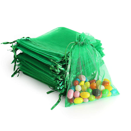 18x24 CM | Organza Potli Bags | Green Colour | Candy Bag | - Bakeyy.com - India - 18x24 CM | Organza Potli Bags | Green Colour | Candy Bag | - Pack Of 50 / 18x24 cm / 7x9 in / Green