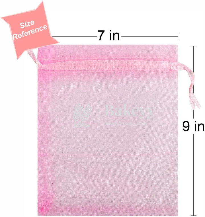 7x9 Inch | Organza Potli Bags | Pink Colour | Candy Bag - Bakeyy.com