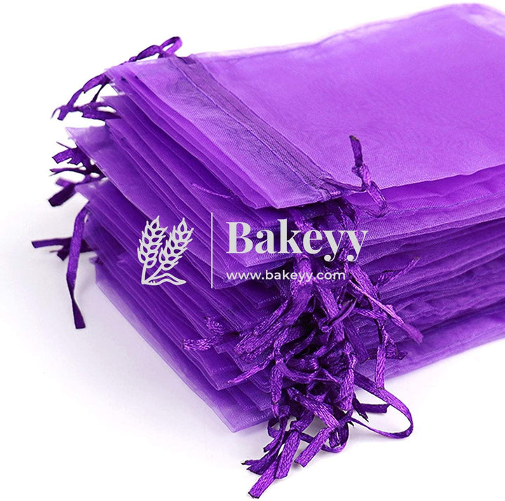 7x9 Inch | Organza Potli Bags | Purple Colour | Candy Bag - Bakeyy.com