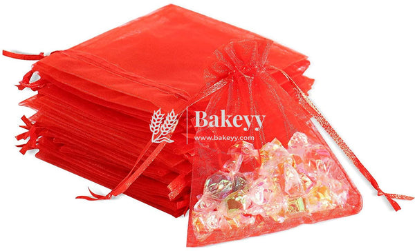 7x9 Inch | Organza Potli Bags | Red Colour | Candy Bag - Bakeyy.com