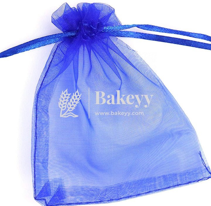 7x9 Inch | Organza Potli Bags | Royal Blue Colour | Candy Bag - Bakeyy.com