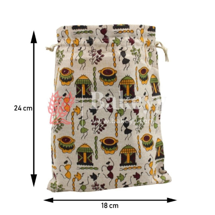 7x9 Inch Orginal Printed | Printed Potli Jute Bag | Gift Return Gifts Bags | Drawstring Bags | Pack Of 10 - Bakeyy.com