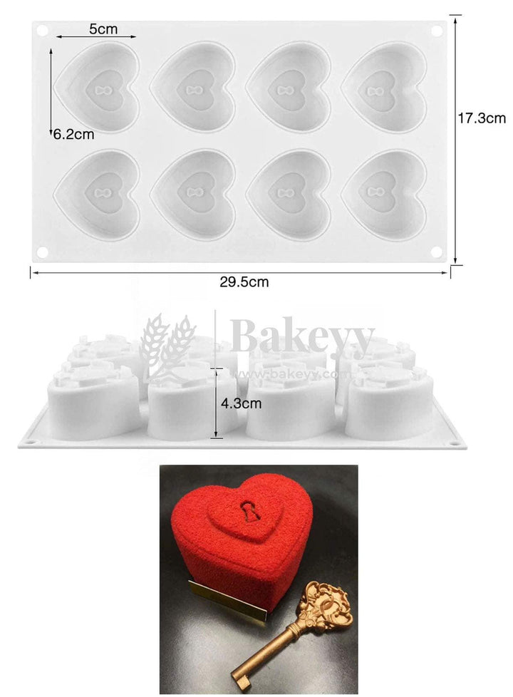 8 Cavity Double Heart with Key Hole Muffin Moulds Entremet Cake Mould Mousse Mould - Bakeyy.com