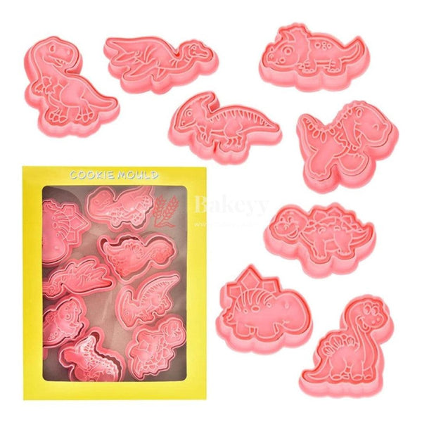 8 Cookie Cutters, Children's 3D Fondant Biscuit Cutters, Cookie Cutters, Hand Press Cookies Cutter, Reusable Cookie Mould for Children (Dinosaur) - Bakeyy.com