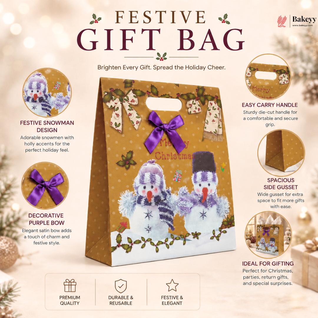 Christmas Theme Gift Bag | With Bow Ribbon | Pack of 12