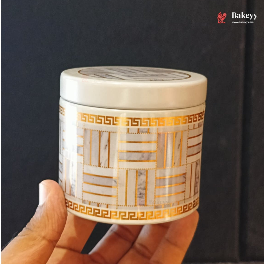 8.5x8cm | Printed Round Tin Box with Lid | 3 Designs | Pack of 4