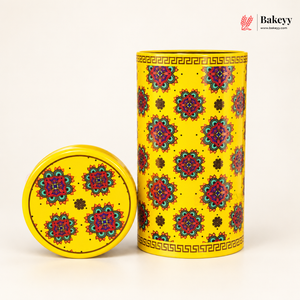 7×15 cm | Printed Round Tin Box with Lid | 2 Designs | Pack of 4