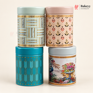 7×10.5 cm | Printed Round Tin Box with Lid | Multiple Designs | Pack of 4