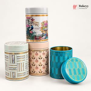 7×10.5 cm | Printed Round Tin Box with Lid | Multiple Designs | Pack of 4