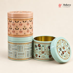 8.5x8cm | Printed Round Tin Box with Lid | 3 Designs | Pack of 4
