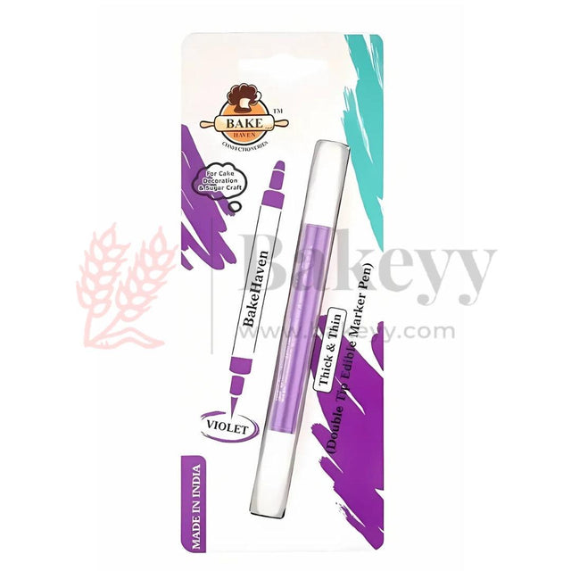 BakeHaven Double‑Tip Edible Marker – Violet | Dual‑Nib Food‑Safe Pen for Cake & Sugar Art| 1 Piece - Bakeyy.com - India - BakeHaven Double‑Tip Edible Marker – Violet | Dual‑Nib Food‑Safe Pen for Cake & Sugar Art| 1 Piece - Default Title