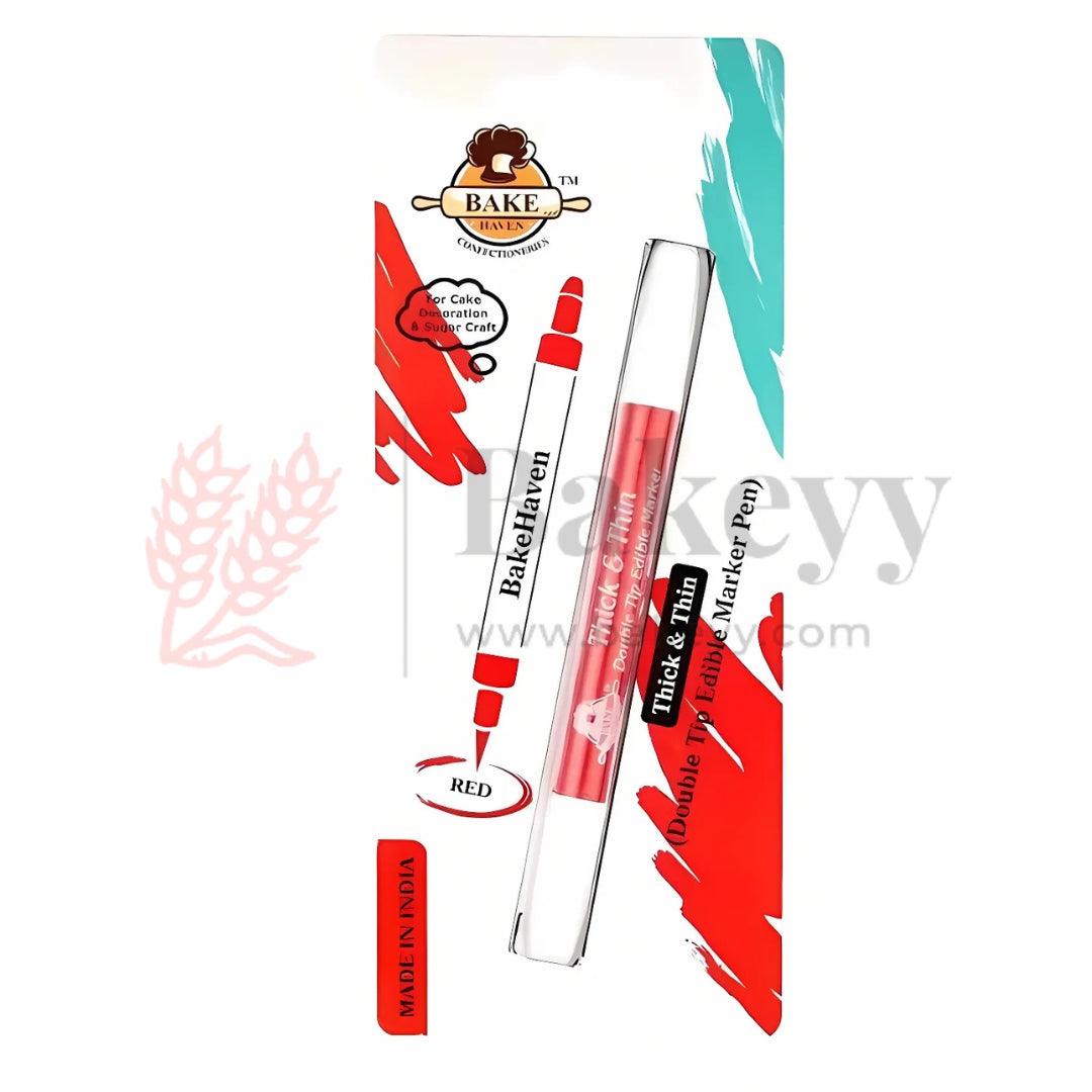 BakeHaven Double‑Tip Edible Marker – Red | Dual‑Nib Food‑Safe Pen for Cake & Sugar Art| 1 Piece - Bakeyy.com - India - BakeHaven Double‑Tip Edible Marker – Red | Dual‑Nib Food‑Safe Pen for Cake & Sugar Art| 1 Piece - Default Title