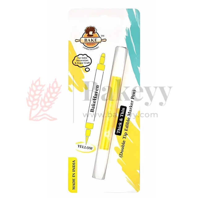 BakeHaven Double‑Tip Edible Marker – Yellow | Dual‑Nib Food‑Safe Pen for Cake & Sugar Art| 1 Piece - Bakeyy.com - India - BakeHaven Double‑Tip Edible Marker – Yellow | Dual‑Nib Food‑Safe Pen for Cake & Sugar Art| 1 Piece - Default Title