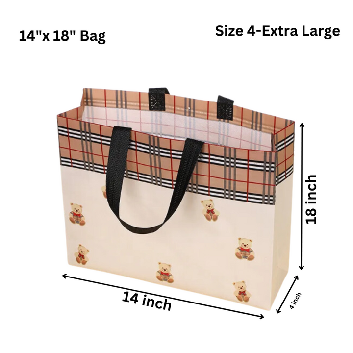 PVC Lamination Bags, Brown LV Checks with Teddy Bear Design, Non Woven Design, 4 sizes available - Bakeyy.com