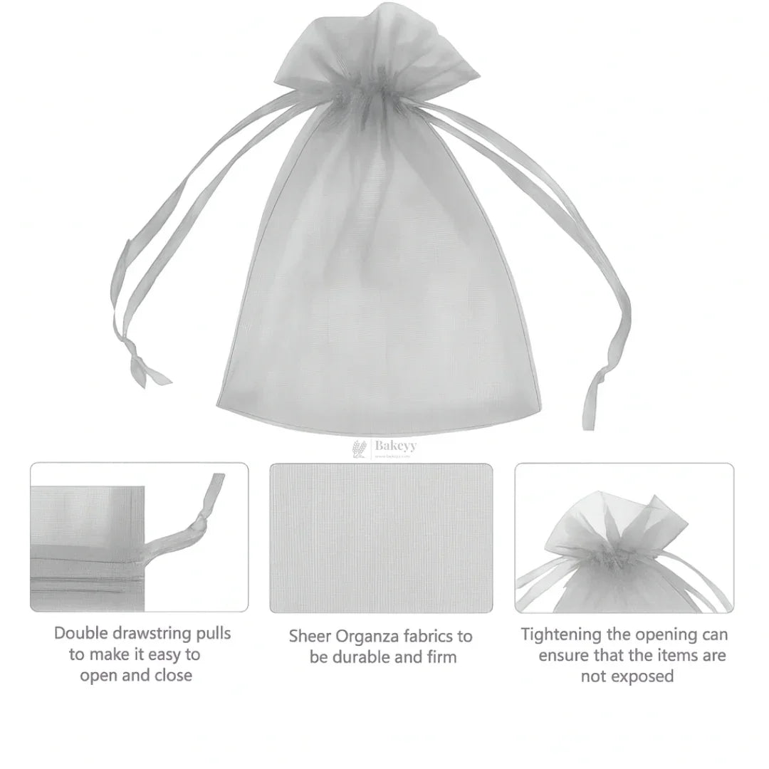 7x9Cm |Grey Organza Potli Bags | Pack of 99