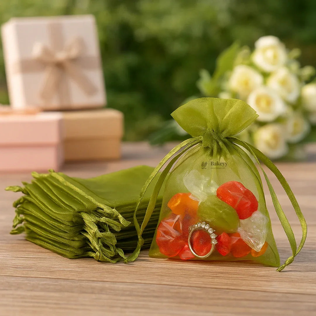 7x9Cm |Olive Green Organza Potli Bags | Pack of 99