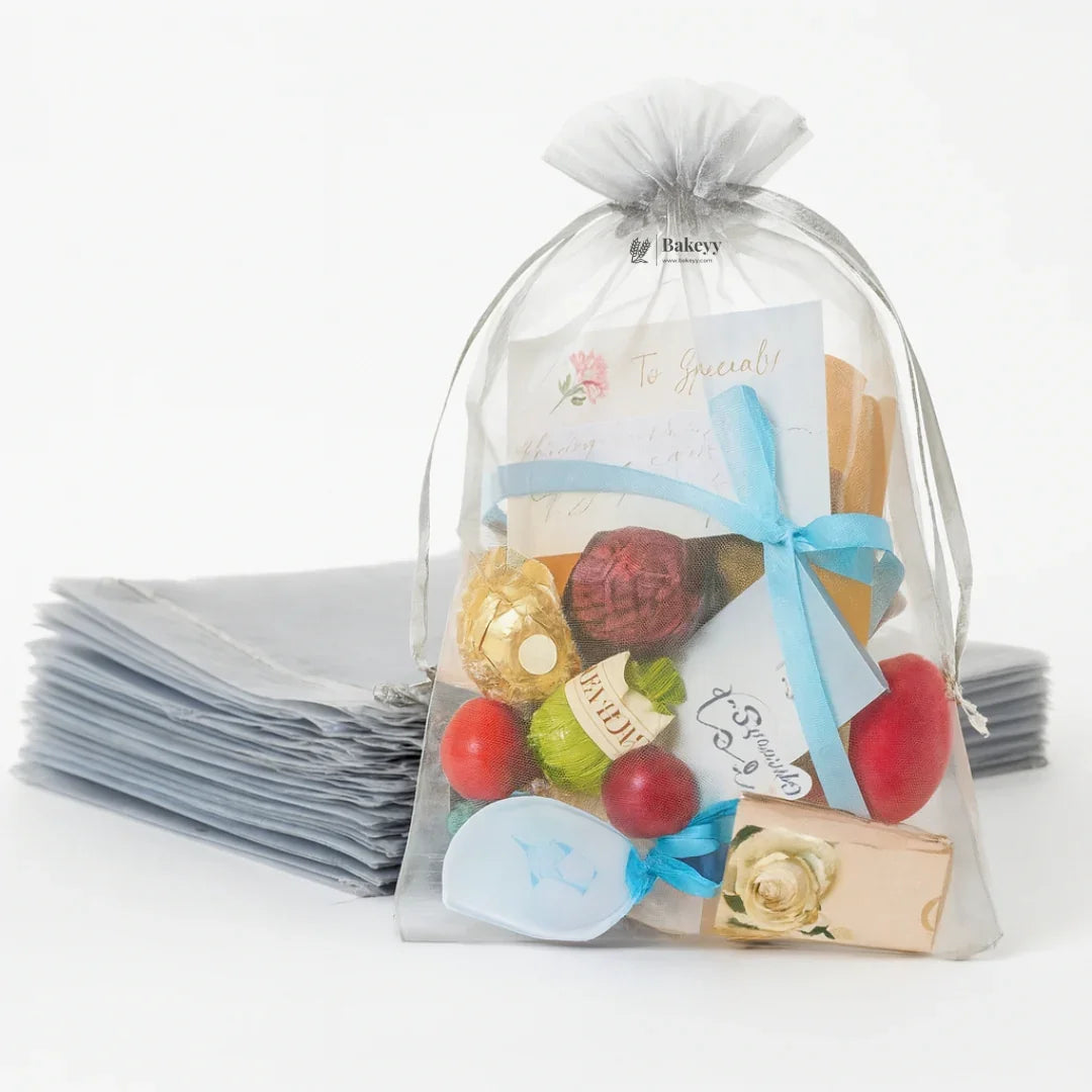 13x18 CM | Organza Potli Bags | Grey Colour | Candy Bag| Pack of 99