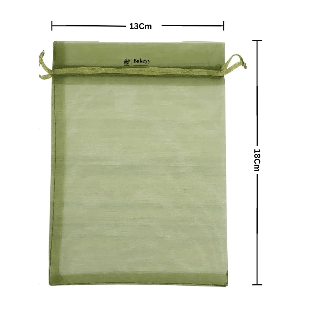 13x18 CM | Organza Potli Bags | Olive Green Colour | Candy Bag| Pack of 99