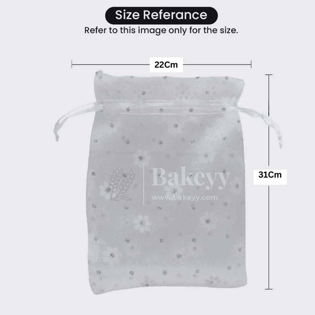 22x31 CM | Floral Designs Organza Potli Bags | Turquoise Color  | Pack of 50