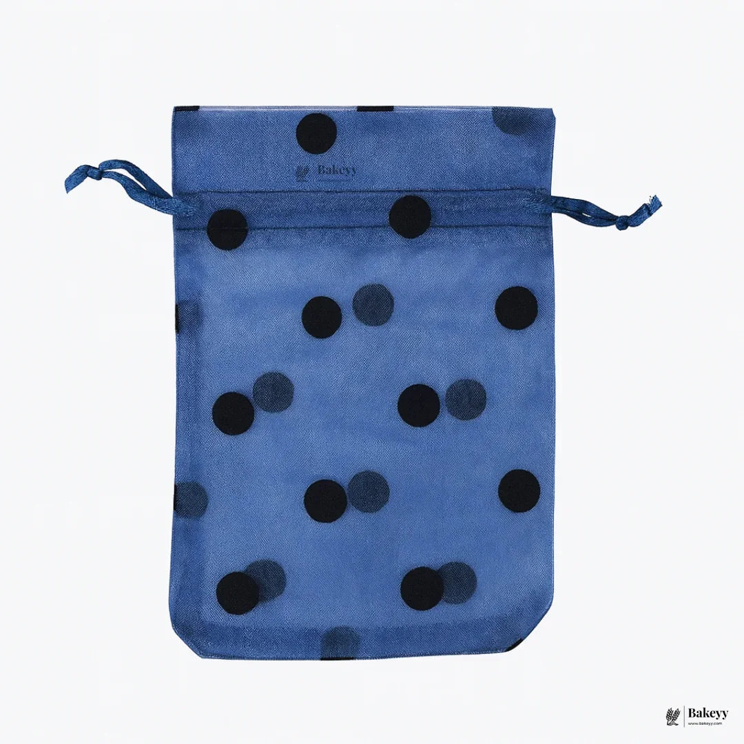 10x14 CM | Blue Polka Dot Organza Potli Bags | Pack of 100