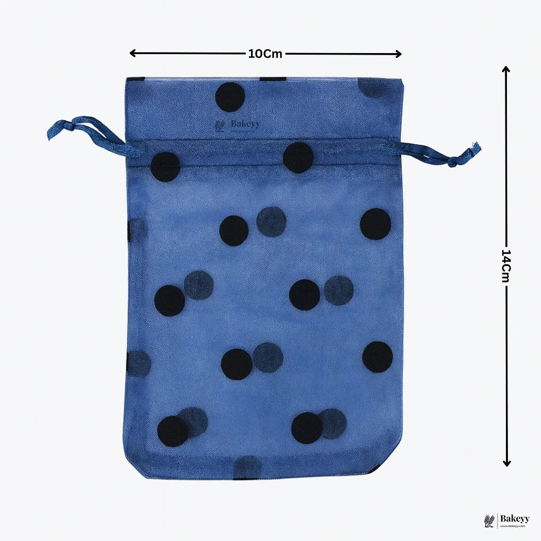 10x14 CM | Blue Polka Dot Organza Potli Bags | Pack of 100