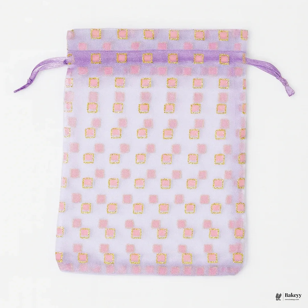 10x14 CM | Purple Square Dot Organza Potli Bags | Pack of 100