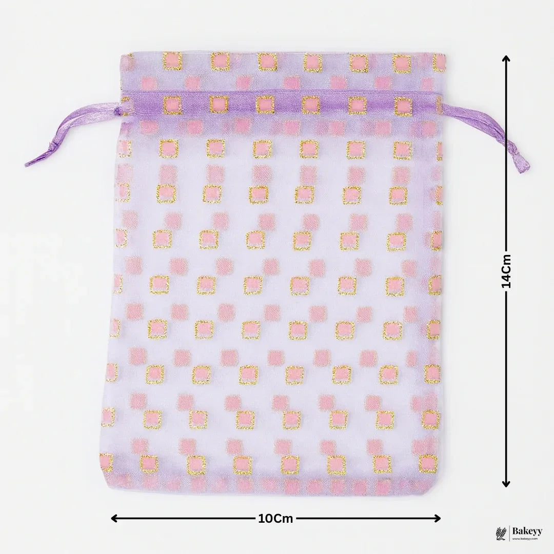 10x14 CM | Purple Square Dot Organza Potli Bags | Pack of 100
