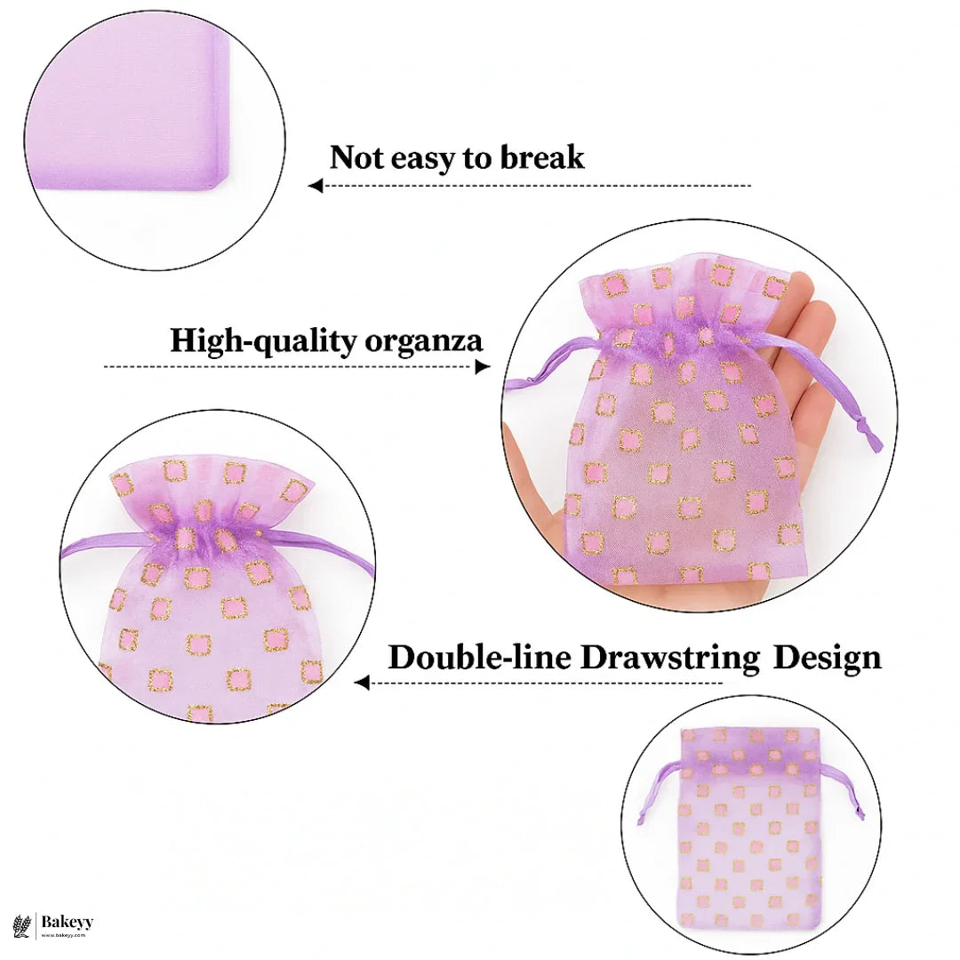 10x14 CM | Purple Square Dot Organza Potli Bags | Pack of 100