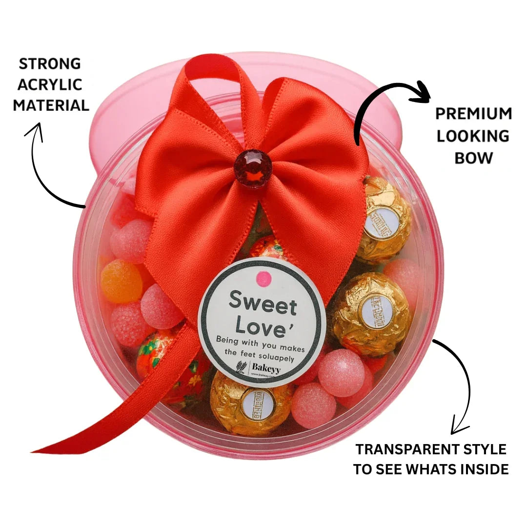 Round Red Empty Decorative Acrylic Box | Gift Box | Chocolate Box | Sweet Box | Jewellery Box | Plastic Box | Pack of 12